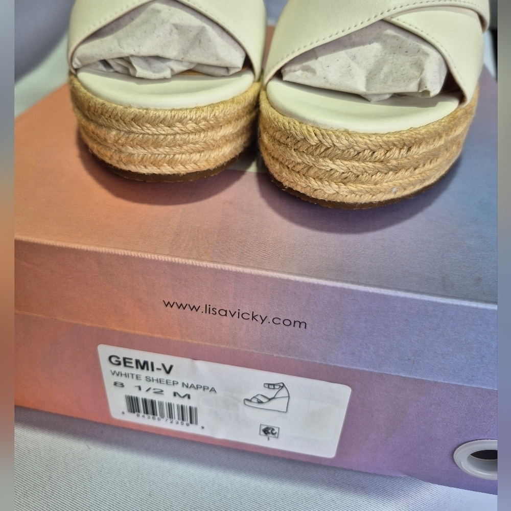 Lisa Vicky Women’s Size 8.5 NWB White Sheep Nappa Wedge Shoe - Picture 6 of 7